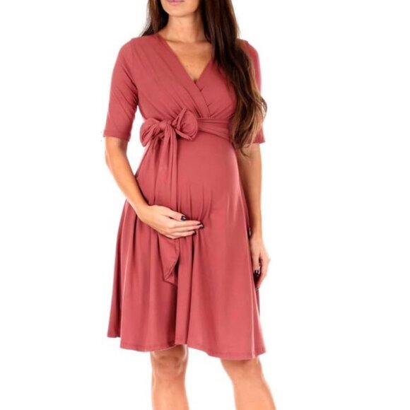 Mother Bee Maternity Knee Length Wrap Dress with Adjustable Belt(S) Mauvedk NWT! - Picture 1 of 13